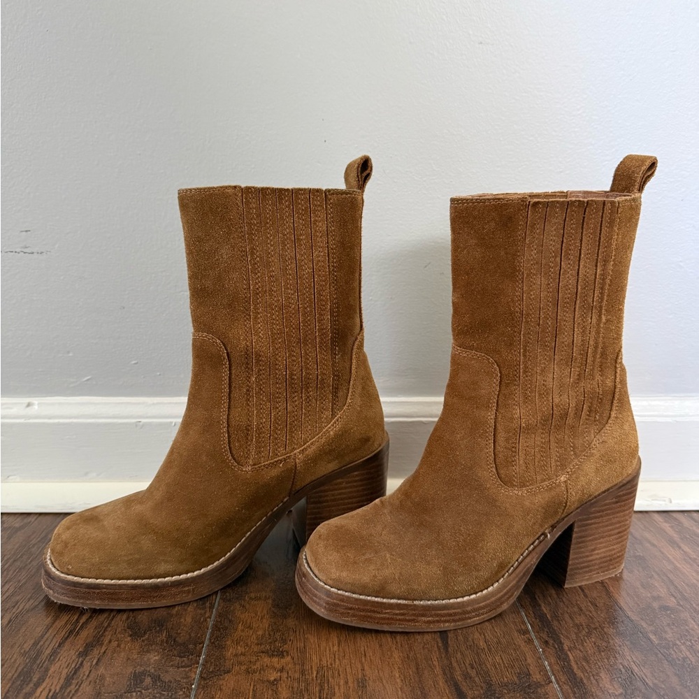 Seychelles Chestnut Suede Platform Block Heel Ankle Boots - Picture 3 of 6